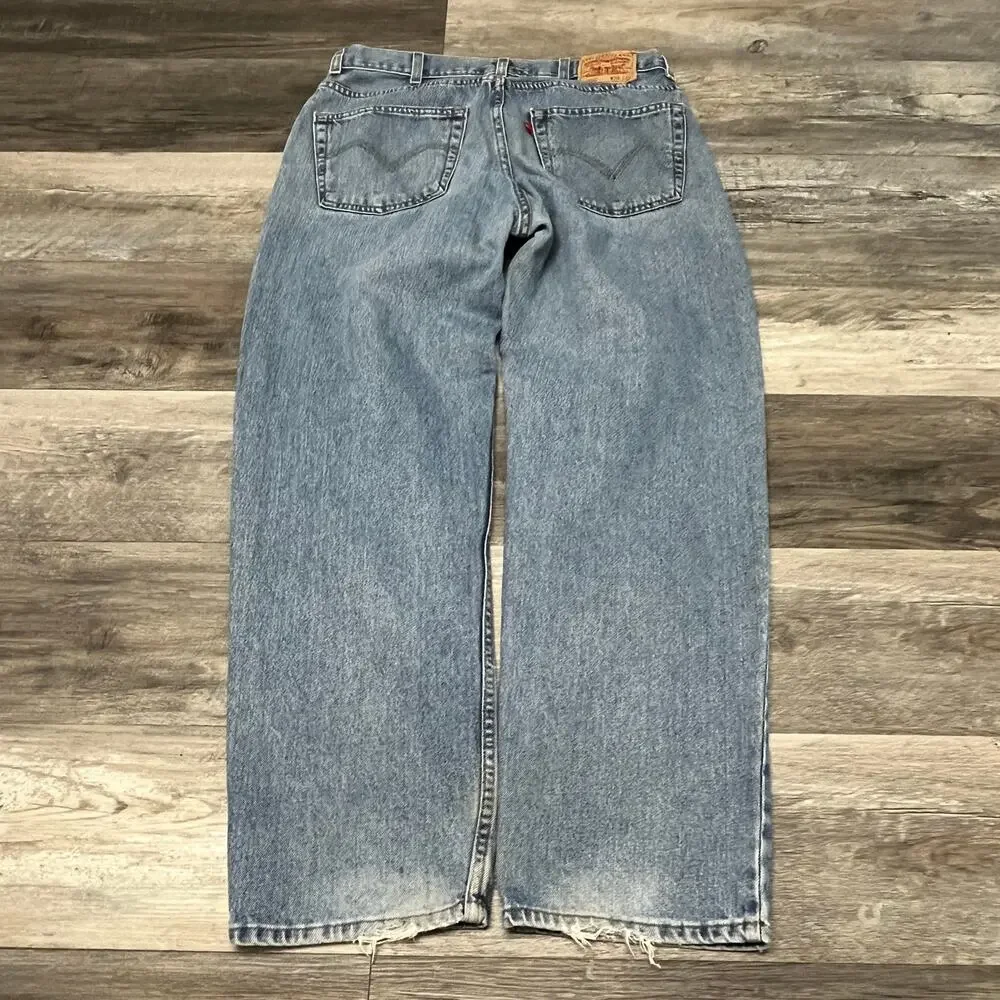 Vintage Y2K 2000s Levis 550 Faded Blue Men 36x30 Relaxed Fit Denim Jeans Red Tab